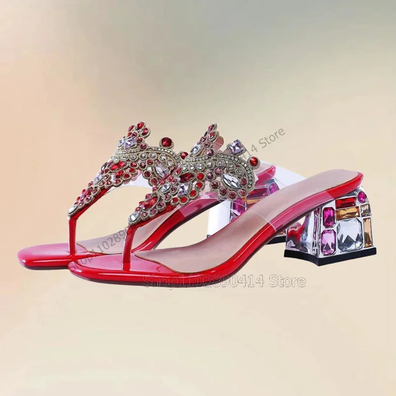 Colorful Crystal Decor Flip Flop Slippers for Women