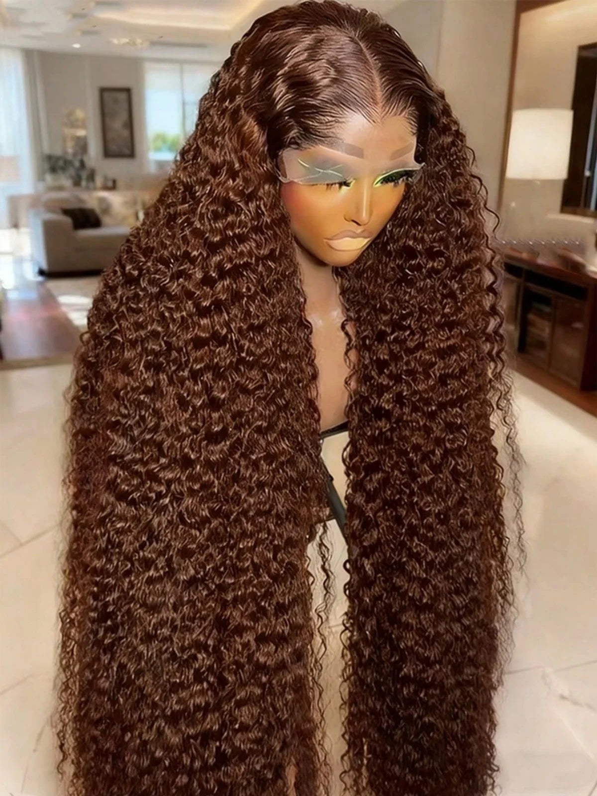 Chocolate Brown Deep Curly Human Hair Lace Wig for Women