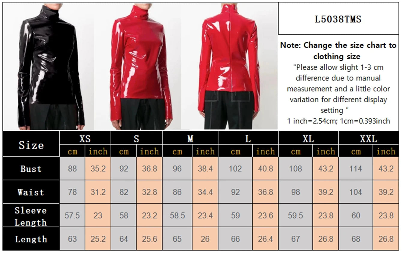 Faux Patent Leather Turtleneck Top