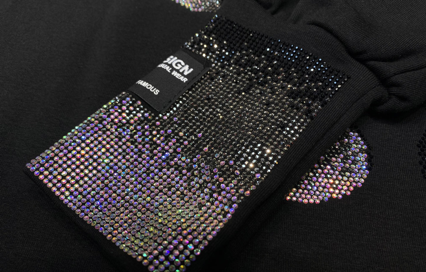 Loose Inner Wear Black T-shirt Women Spring Autumn Rhinestone Long-Sleeved Shirt Thickened Brushed Cotton Bottoming Top Female