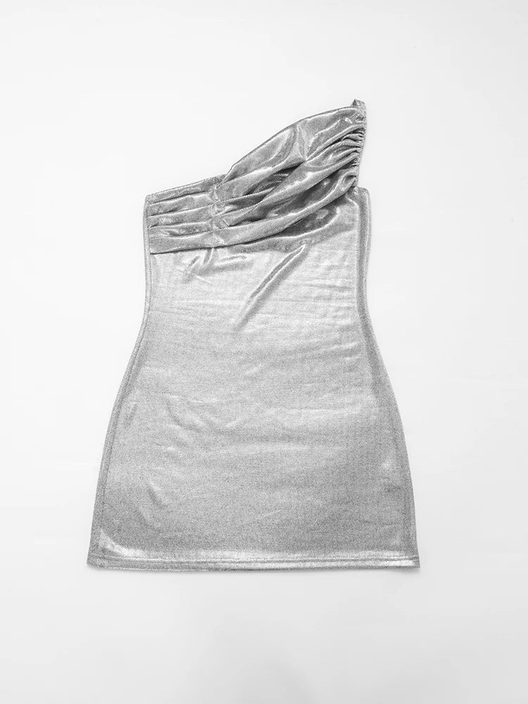 Shiny Ruched Off Shoulder Backless Mini Dress for Women