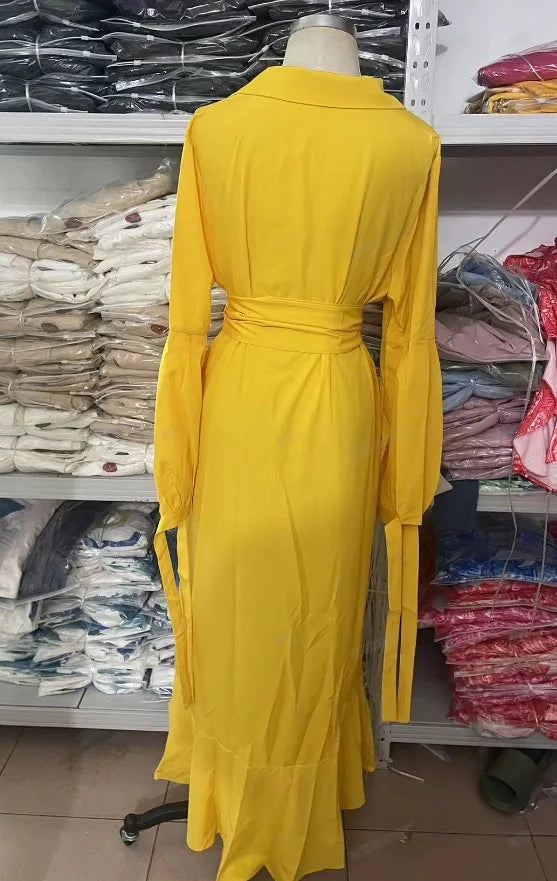 Casual Summer Dress With Turn Down Collar And Pockets for Women