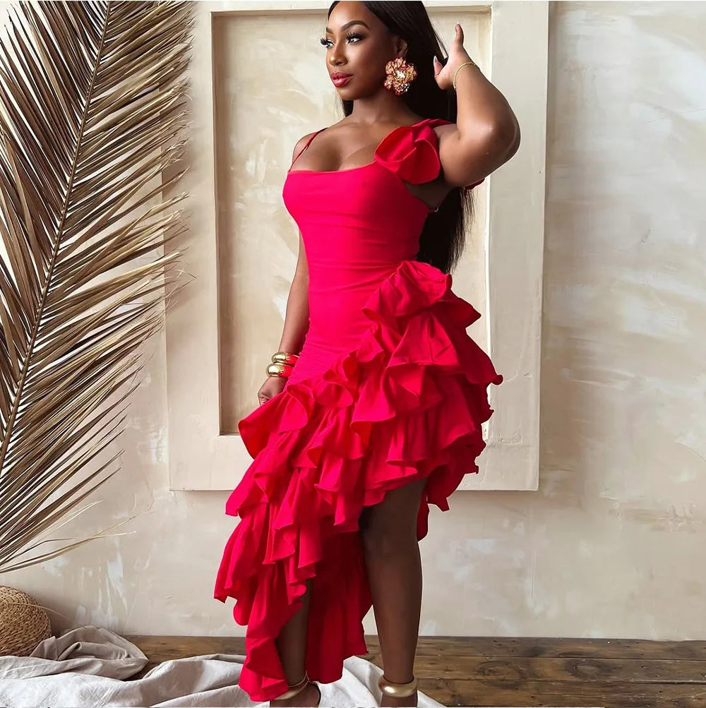 Chic Ruffled Edge Sleeveless Evening Gown for Women