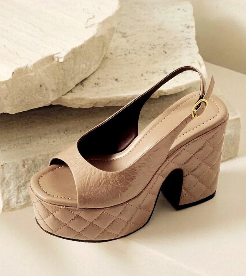 Retro Peep Toe Platform Sandals
