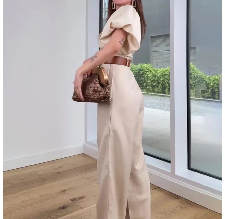 Women's Jump Suits New Elegant Square Neck Slim Fit and Waist Cinching Temperament Straight Leg Jumpsuit for Female 2024 Summer