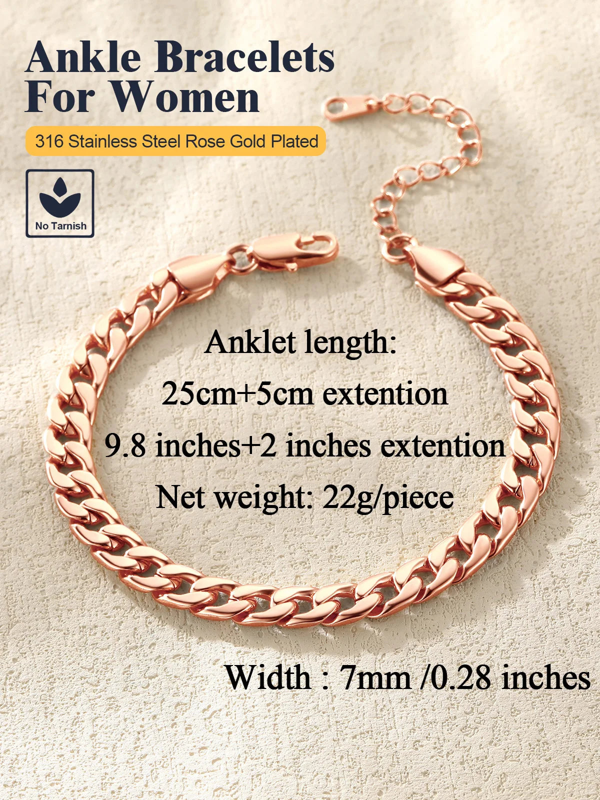 Waterproof 7mm Cuban Chain Anklet