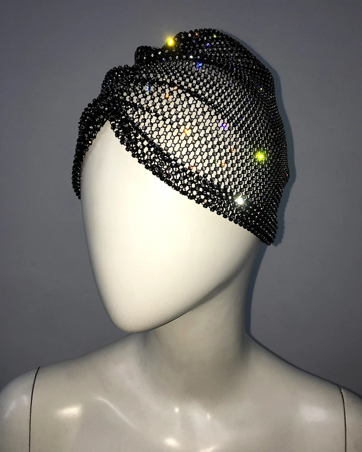 Sparkly Rhinestone Fishnet Turban Head Wrap for Women