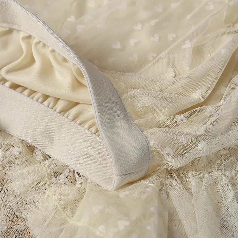 Romantic Vintage Jacquard Tulle Puff Skirt for Women