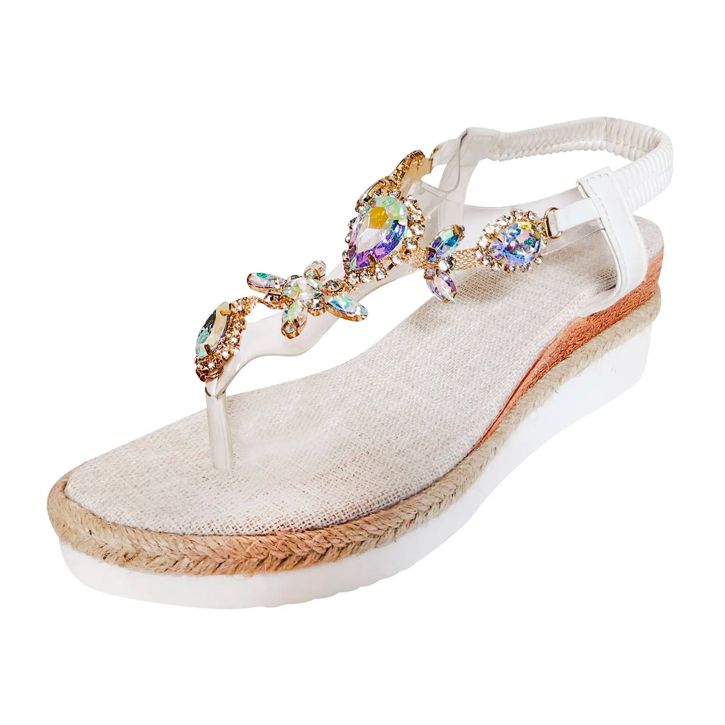 Bohemian Rhinestone Wedge With Elastic Band Sandals for Women