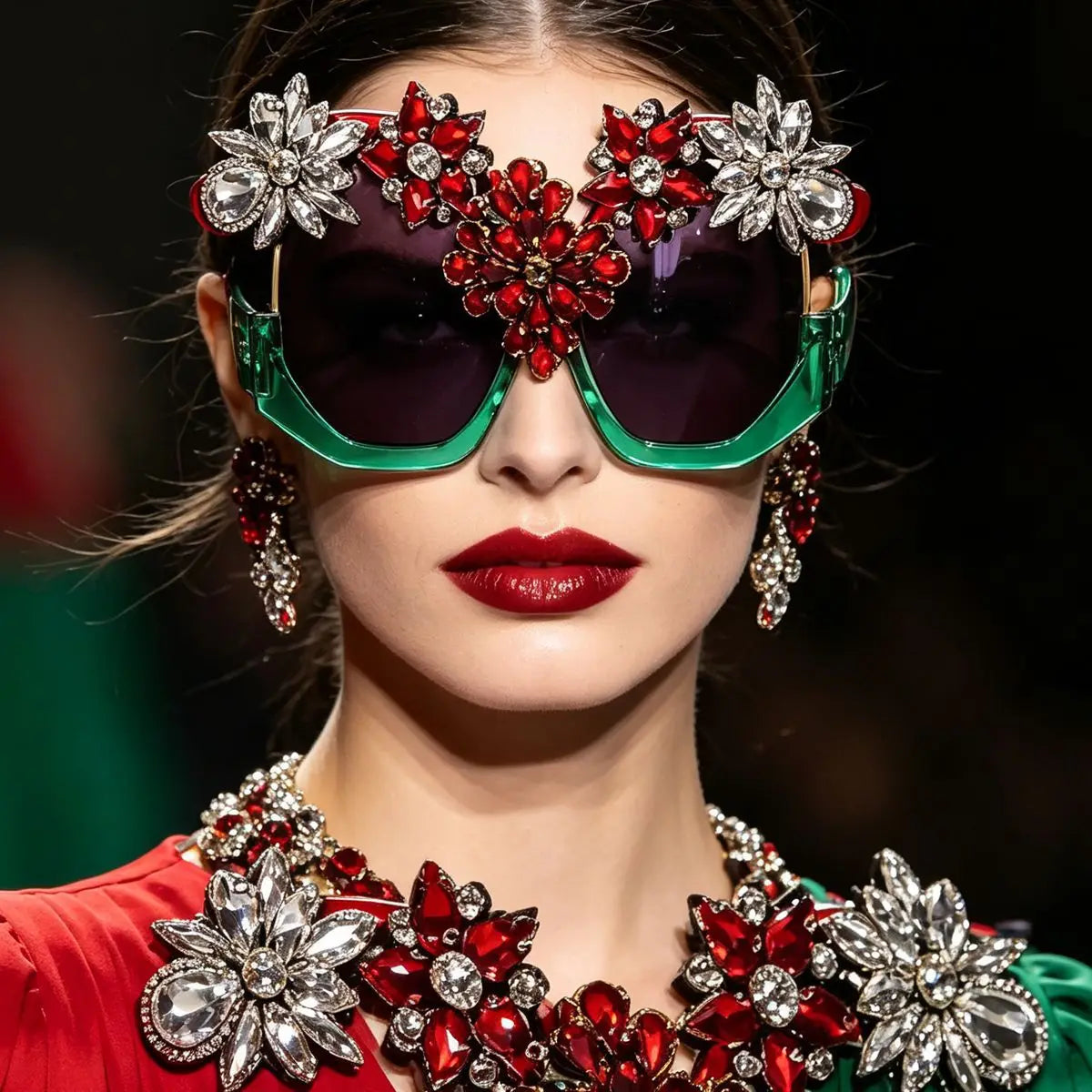 Oversized Floral Rhinestone Sunglasses