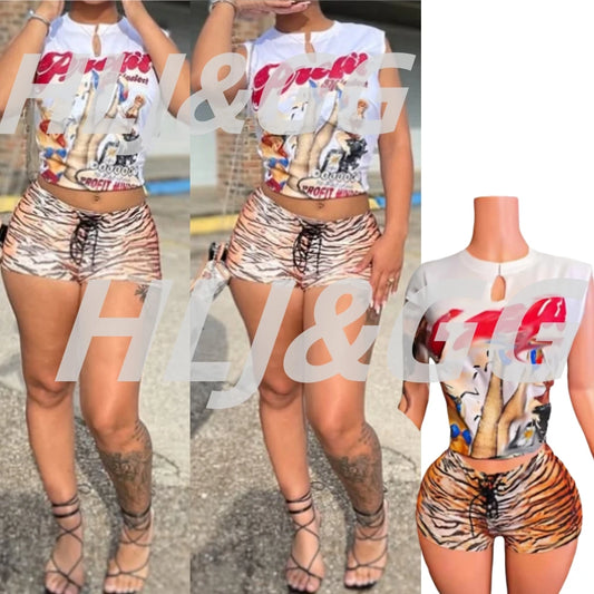 American Vintage Style Pattern Print Two Piece Set for Women