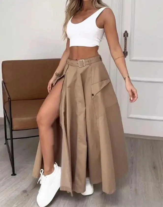 High Waist Tank Top and High Slit Maxi Skirt Set for Women