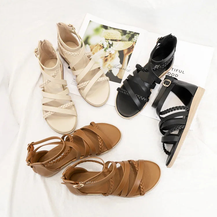 Casual Summer Bohemian Woven Slip On Flat Sandals For Women