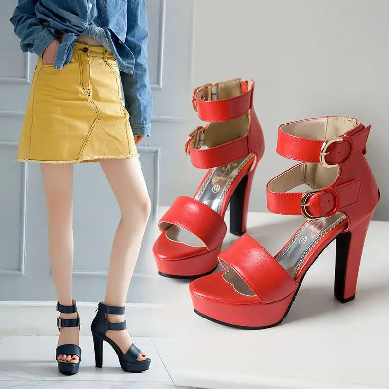 Chunky Platform Sandals with Zipper Buckles for Women
