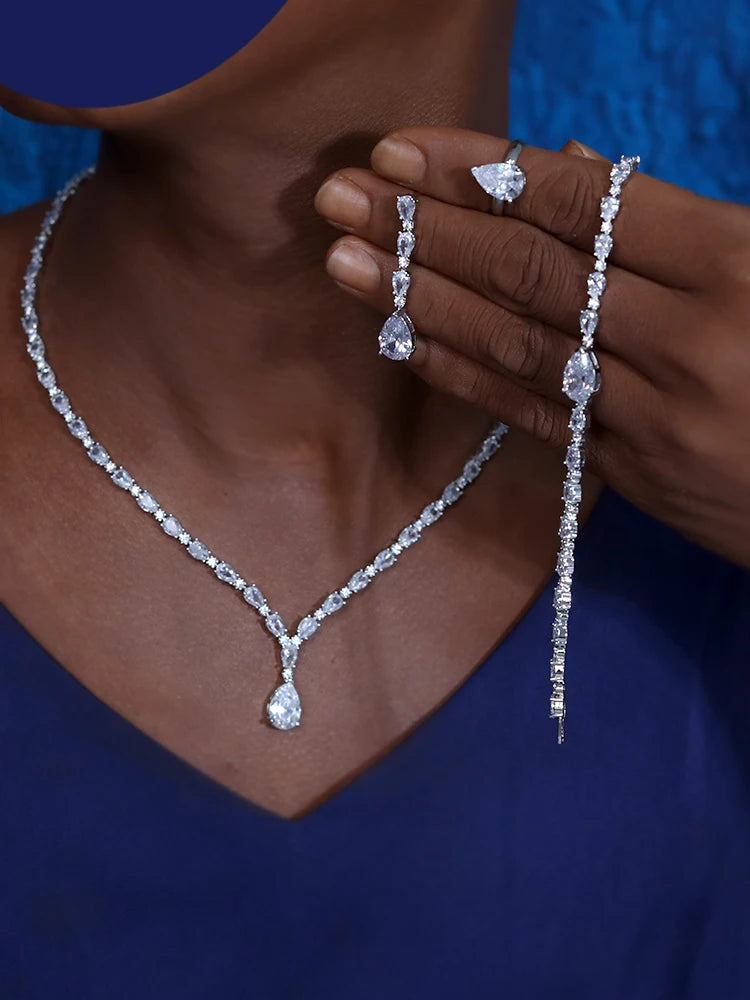 Elegant Water Drop Crystal Bridal Jewelry Set For Women