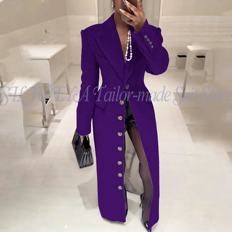 Elegant Slim Fit Blazer With Notched Collar For Women