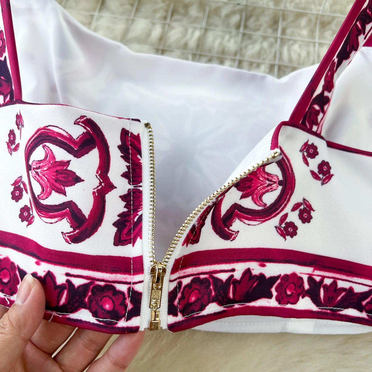Blue and White Porcelain Print Two Piece Set for Women