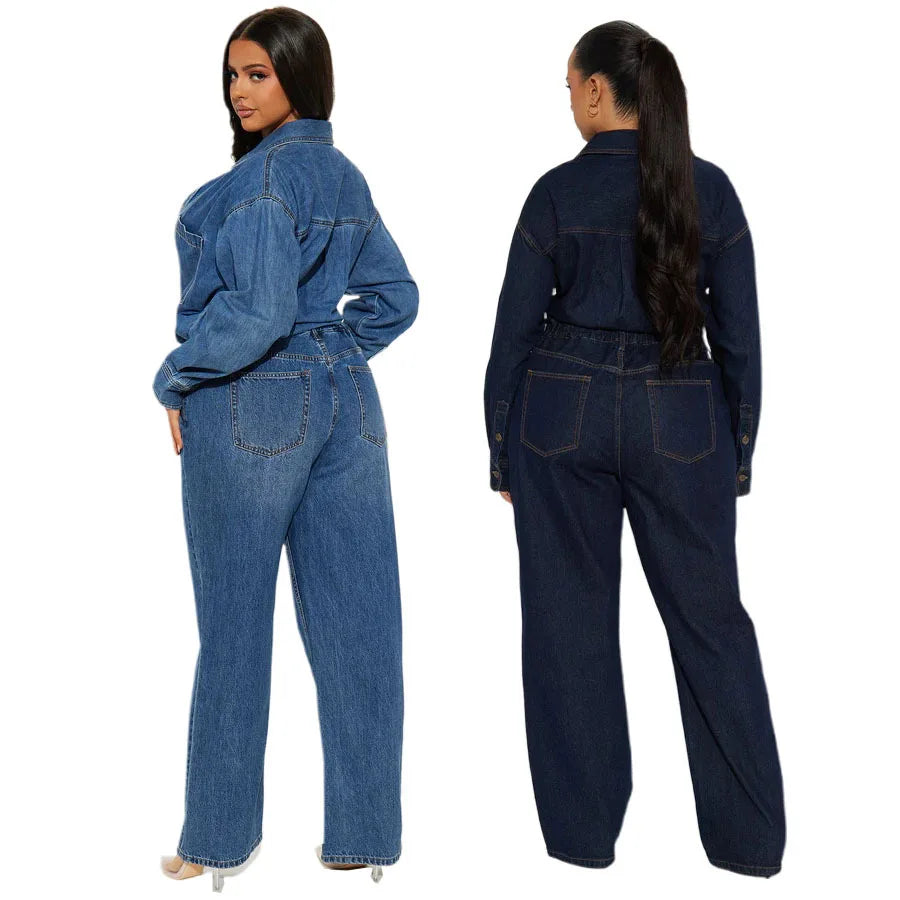 Washed Distressed Denim Jumpsuit