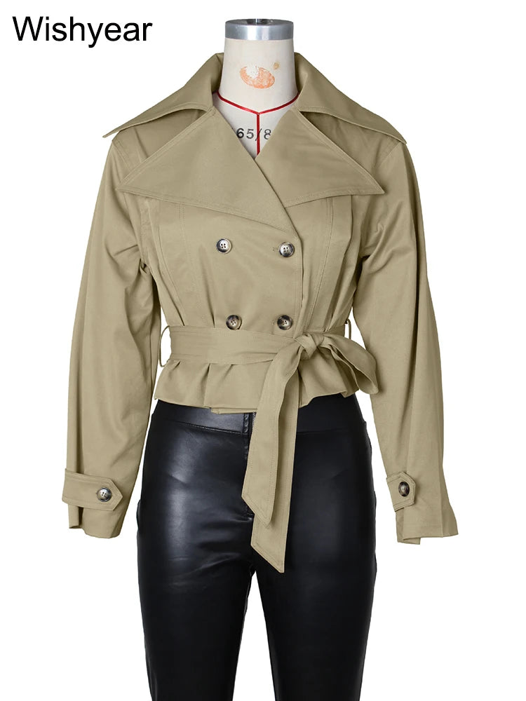 Lace-Up Double-Breasted Cropped Windbreaker Jacket for Women