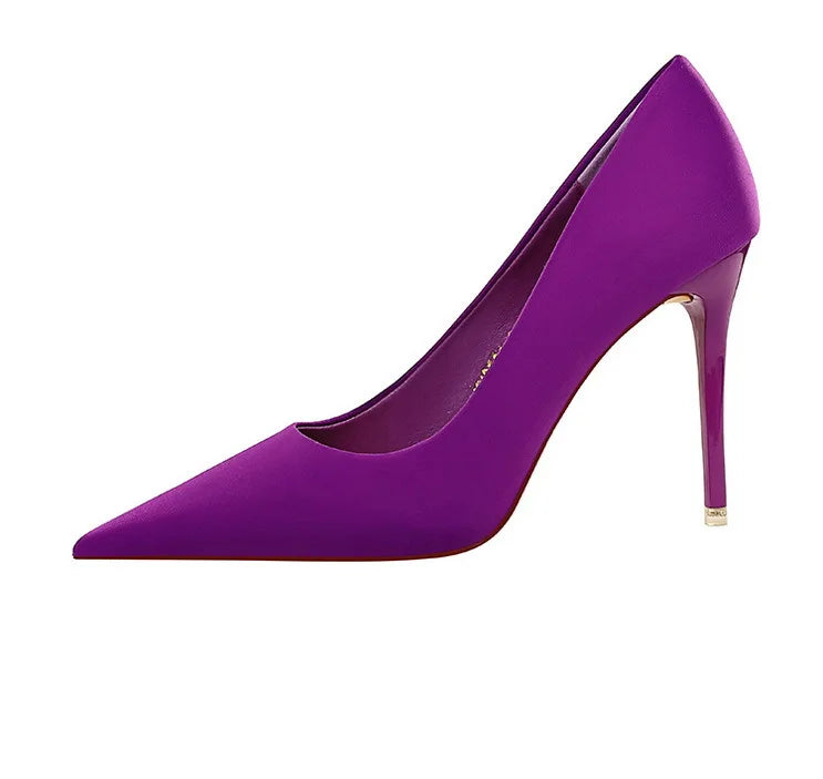 Elegant Purple Satin High Heel Stiletto Pumps for Women