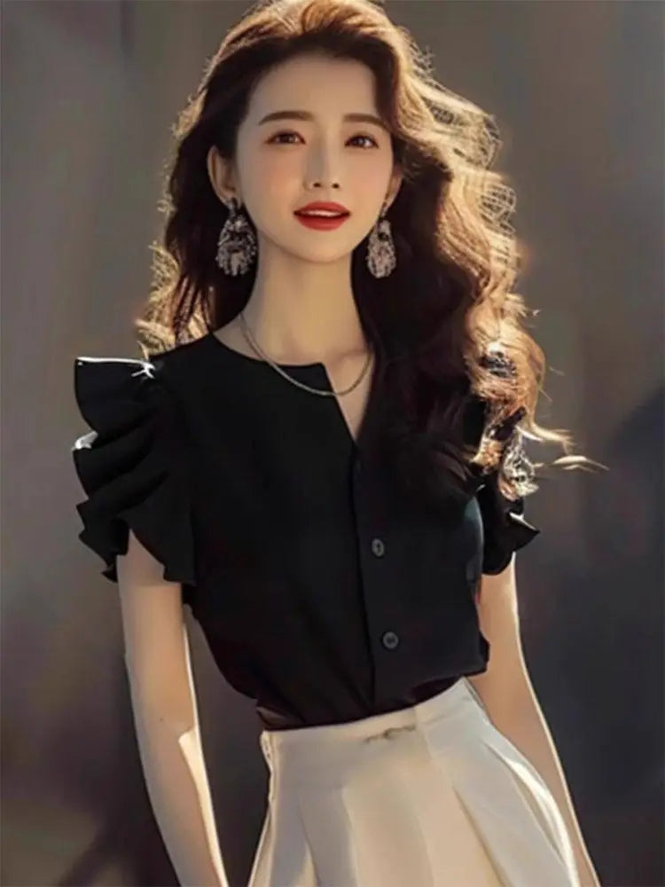 Woman Outfit Chiffon Beach Long Sleeve Skirt Black 2 Pieces Sets for Women Elegant Casual Stylish Y2k Clothes Chic New Matching