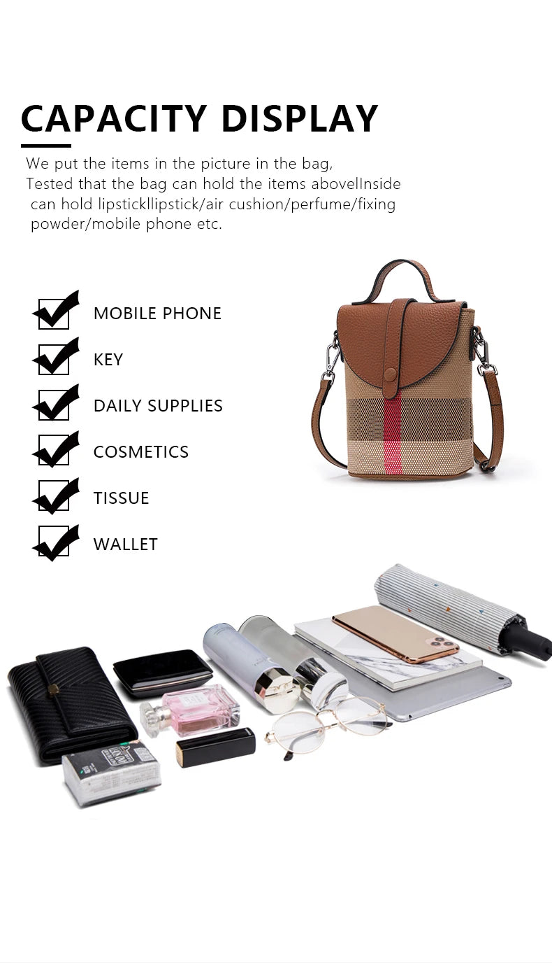 Compact Plaid Patchwork Canvas Crossbody Bag for Women