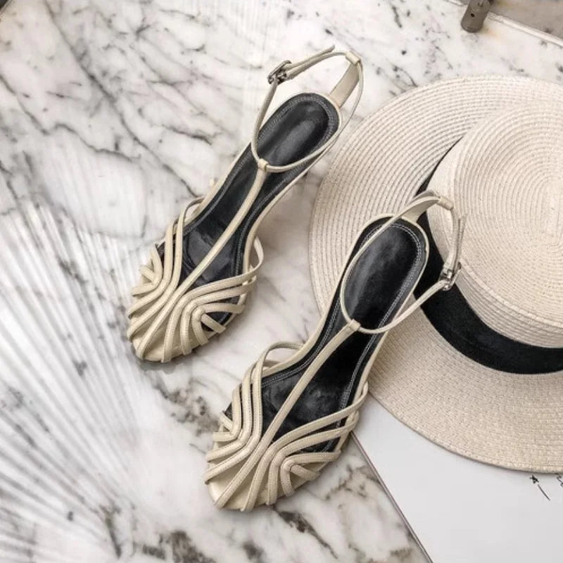 Elegant Narrow Band T-Strap High Heel Sandals for Women
