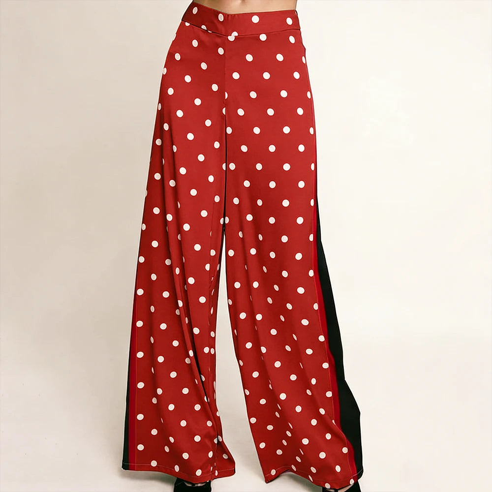 Elegant High Waist Polka Dot Wide Leg Satin Pants For Women