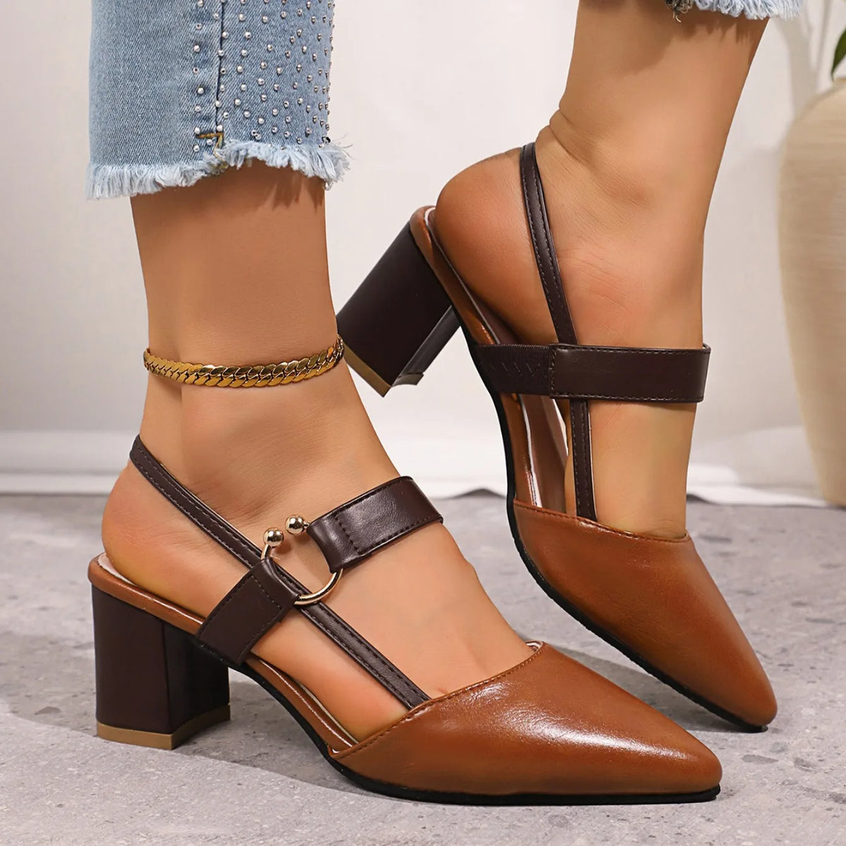 Elegant Pointed Toe Slingback High Heel Sandals for Women
