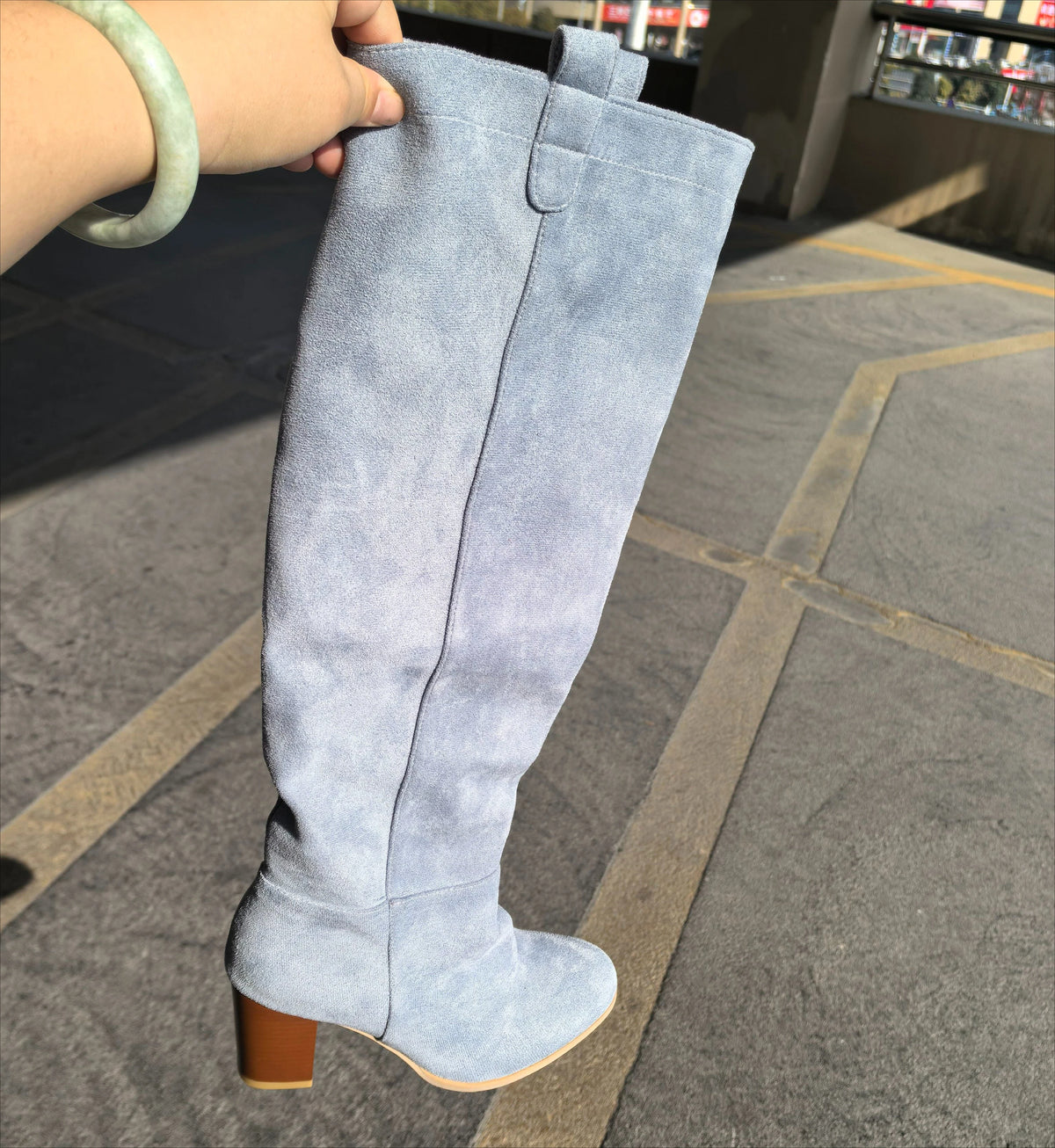 Suede Pointed Toe Knee High Platform Boots for Women