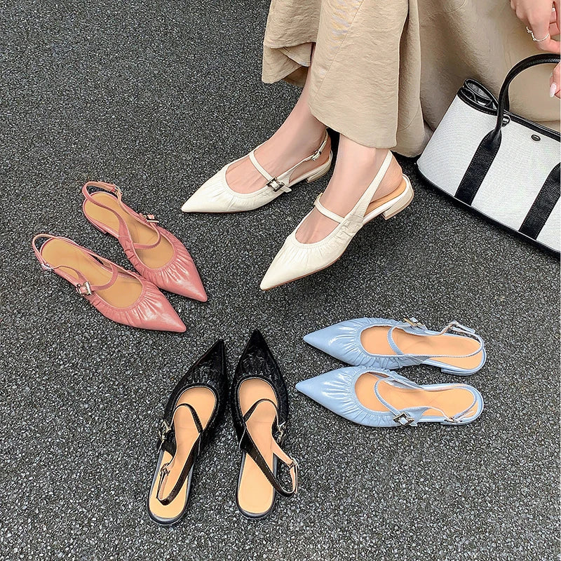 Genuine Leather Pleated Closed Toe Sandals for Women