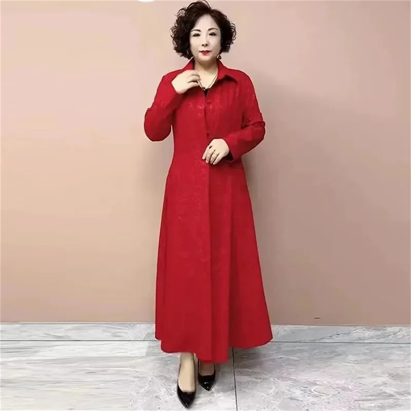High End Women's Windbreaker New Spring Aumnu Oversized Women's Clothing Slimming Long Trench Jacket Fashion Mom's Outerwear 6XL