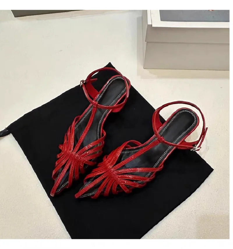 Narrow Band Pointed Toe Kitten Heel Sandals for Women