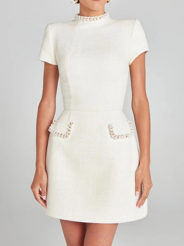 Summer Autumn Patchwork Slim Fit Party Dress, Women 2025 Vintage Backless O Neck Mini Dress, Sexy Sleeveless Pocket Ladies Dress