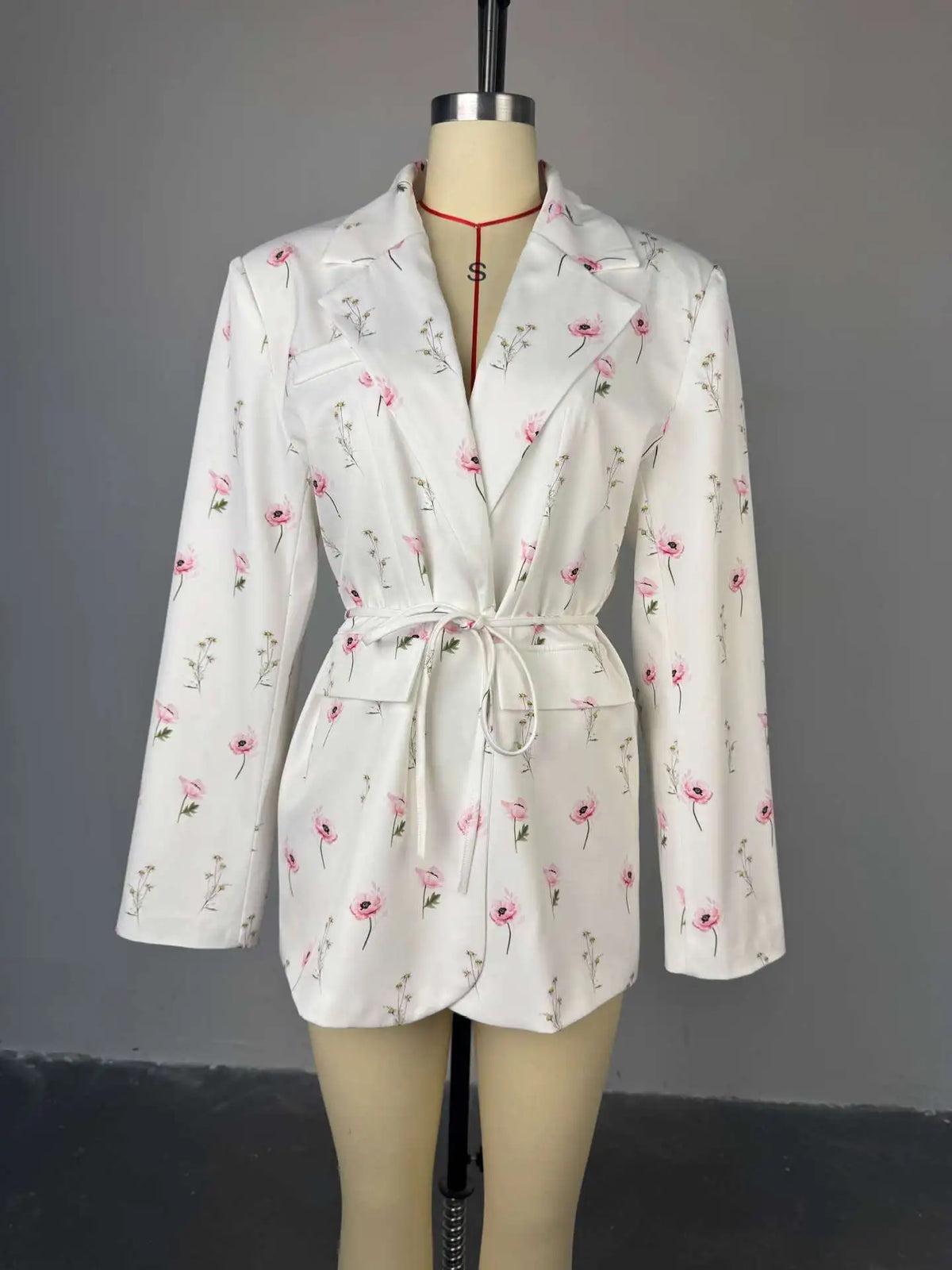 Printed Lace Up Casual Notched Blazer Jacket for Women