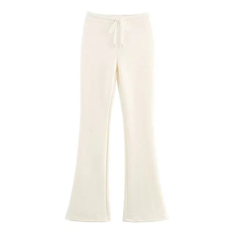 Solid Zip Front Coat and Trousers Two Piece Set for Women Autumn