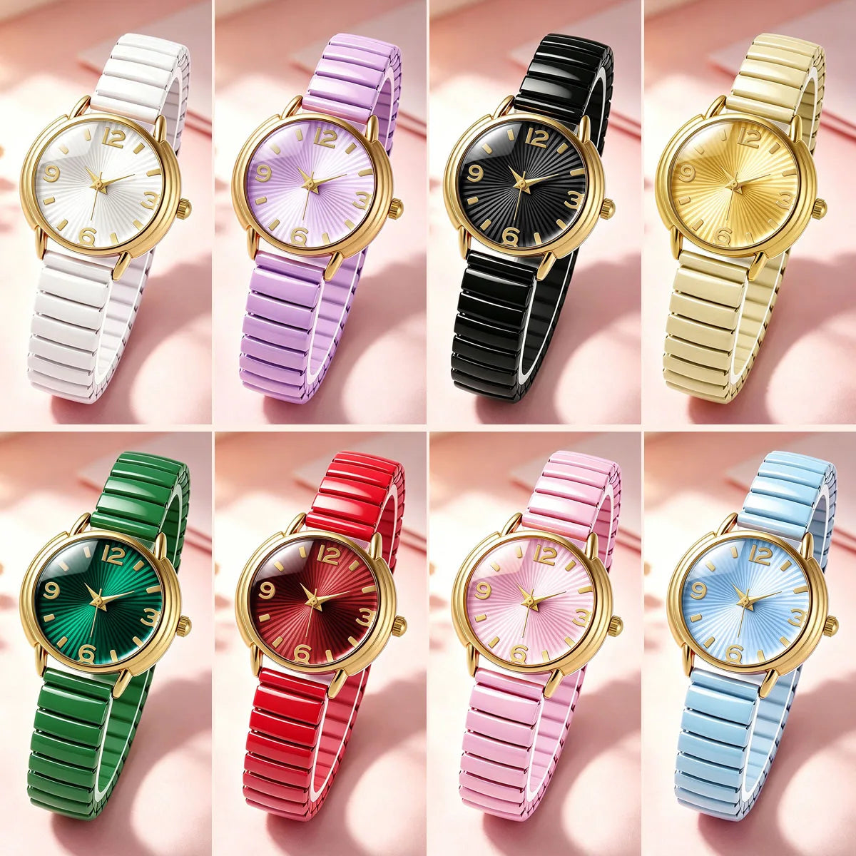 Elegant Round Dial Elastic Strap Quartz Watch for Women