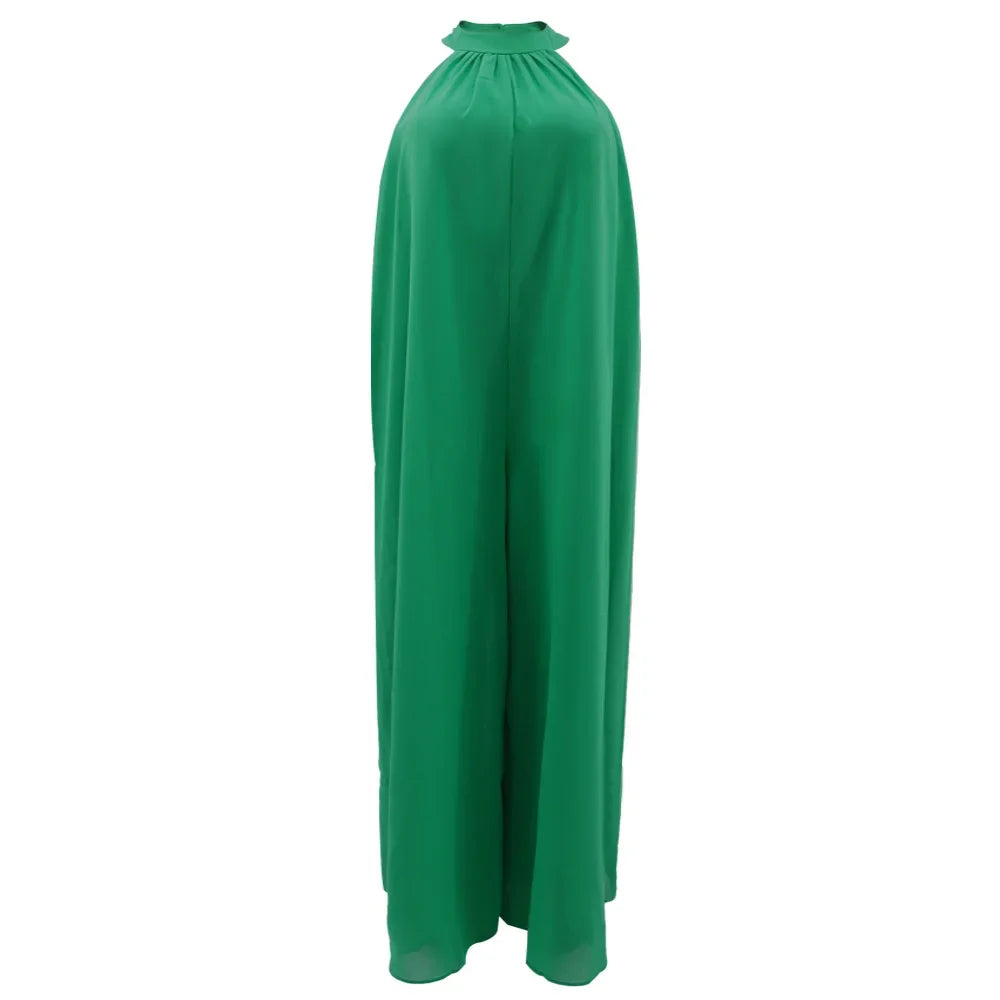 Loose Fit Solid Color Chiffon Ankle Length Jumpsuit for Women
