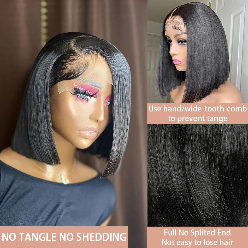 13x4 Bone Straight Bob Wig Lace Front Human Hair Wigs 4x4 Short Bob Wig Lace Frontal Wig 100% Human Hair 200% Density 12 14 Inch