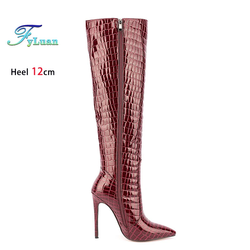 Wine Red Knee High Boots