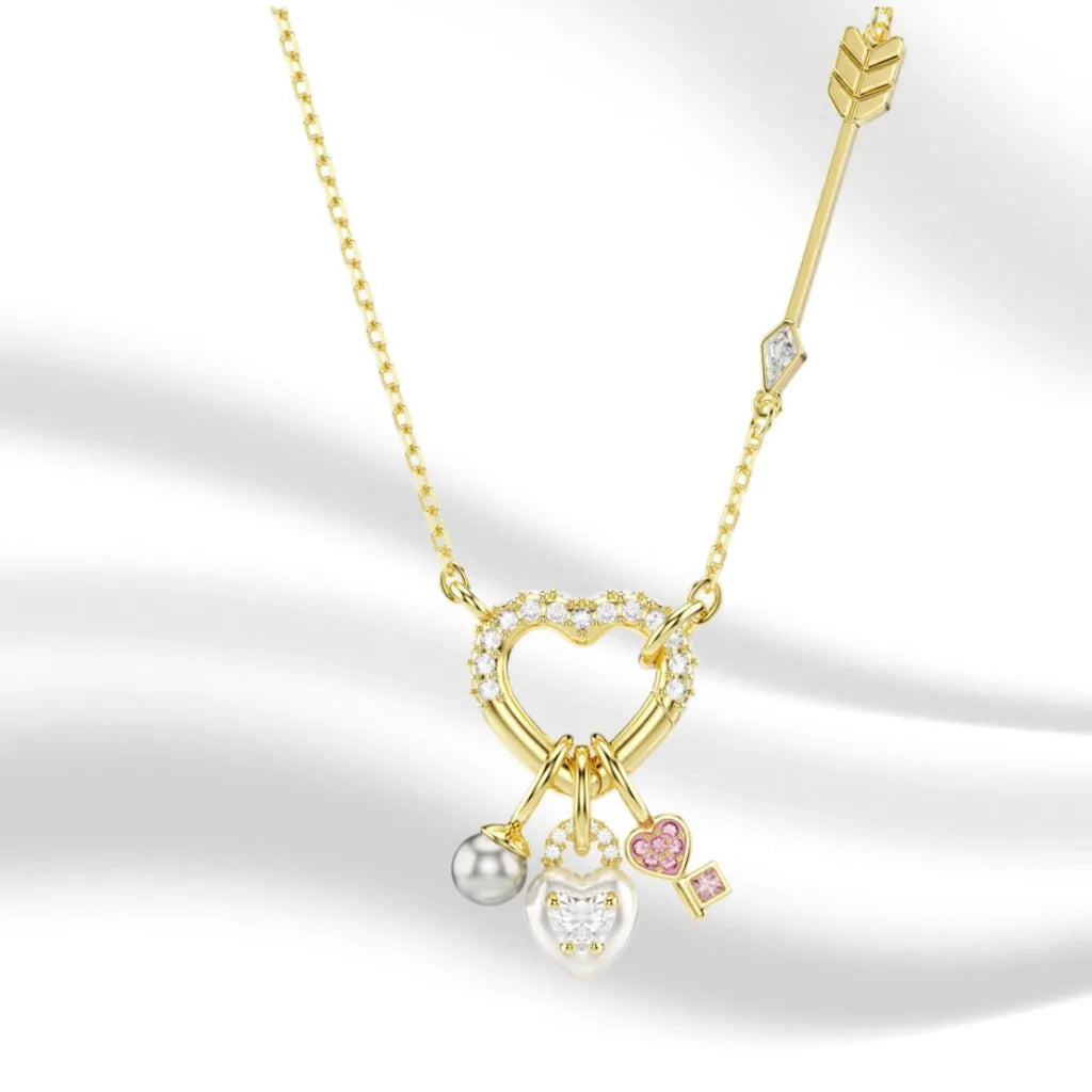 Elegant Gold-Plated Mixed-Cut Crystal Pendant Necklace for Women