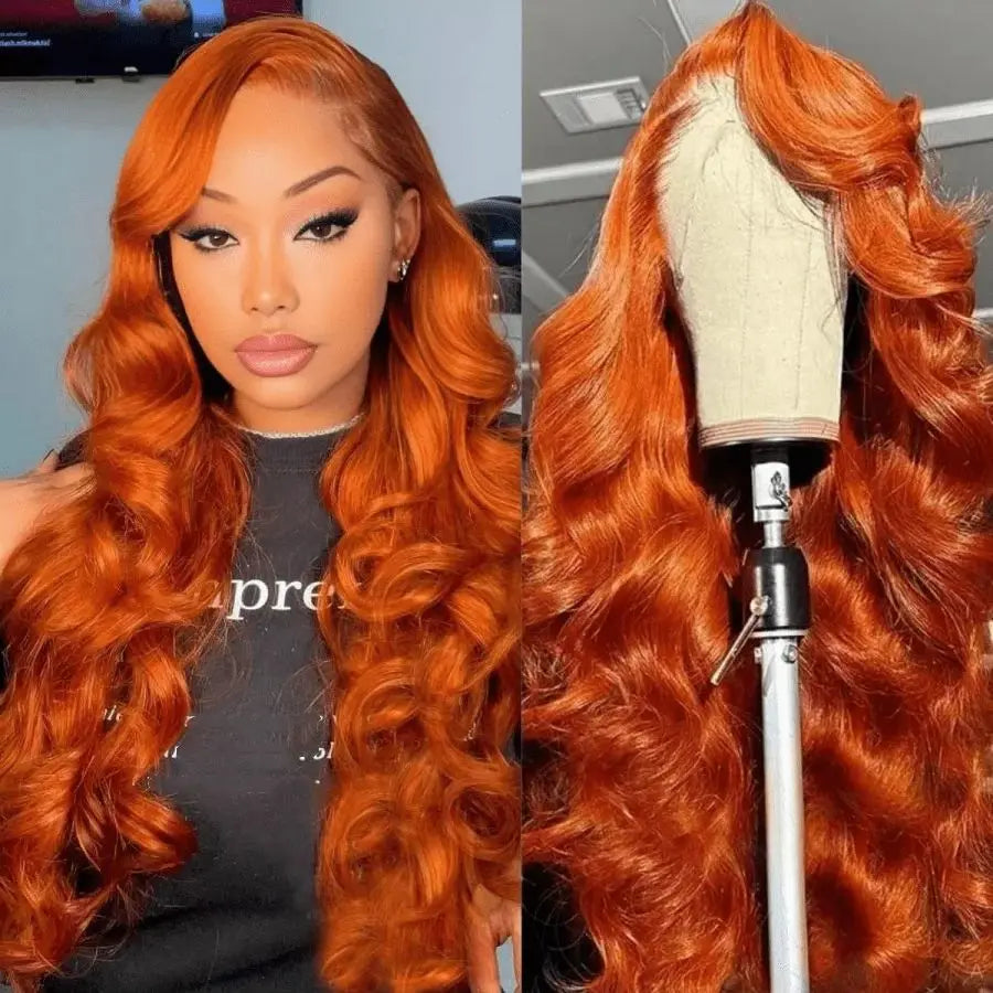 Ginger Orange Body Wave Human Hair Lace Front Wig For Women