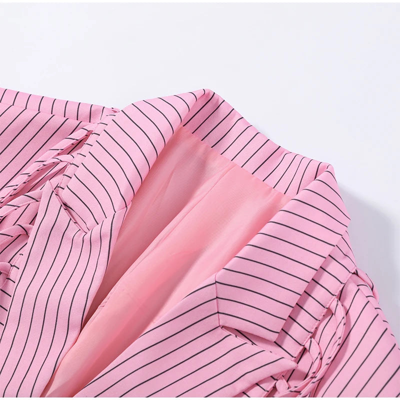 Striped Full Sleeve Blazer With Detachable Tassel Lapel for Women