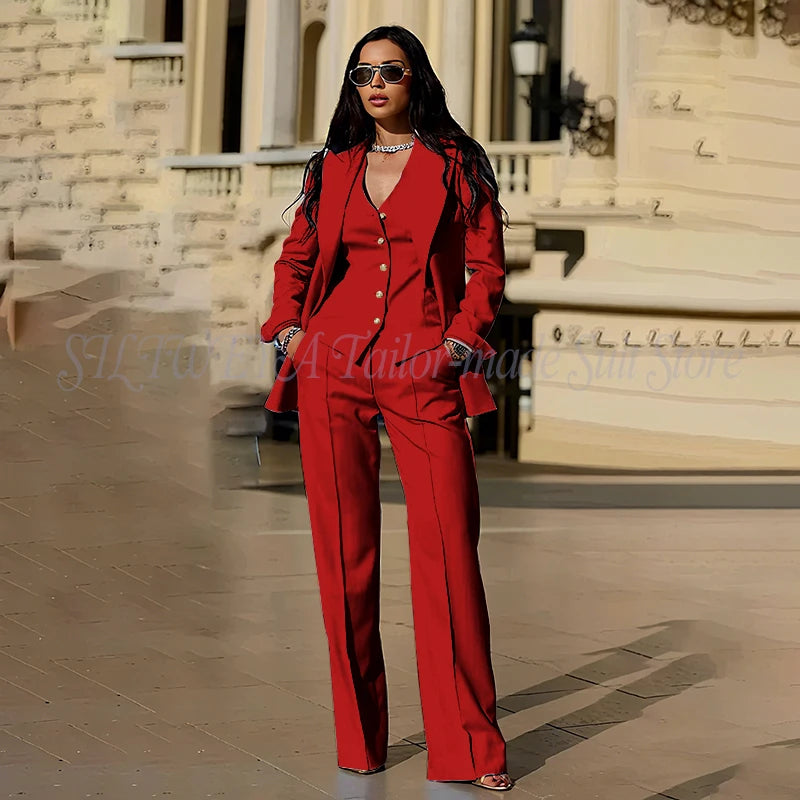 Sophisticated Slim Fit Three Piece Blazer Set For Women