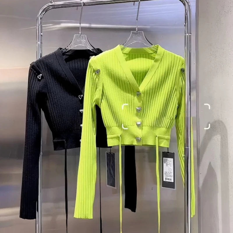 Regular Fit V Neck Long Sleeve Knit Cardigan For Women