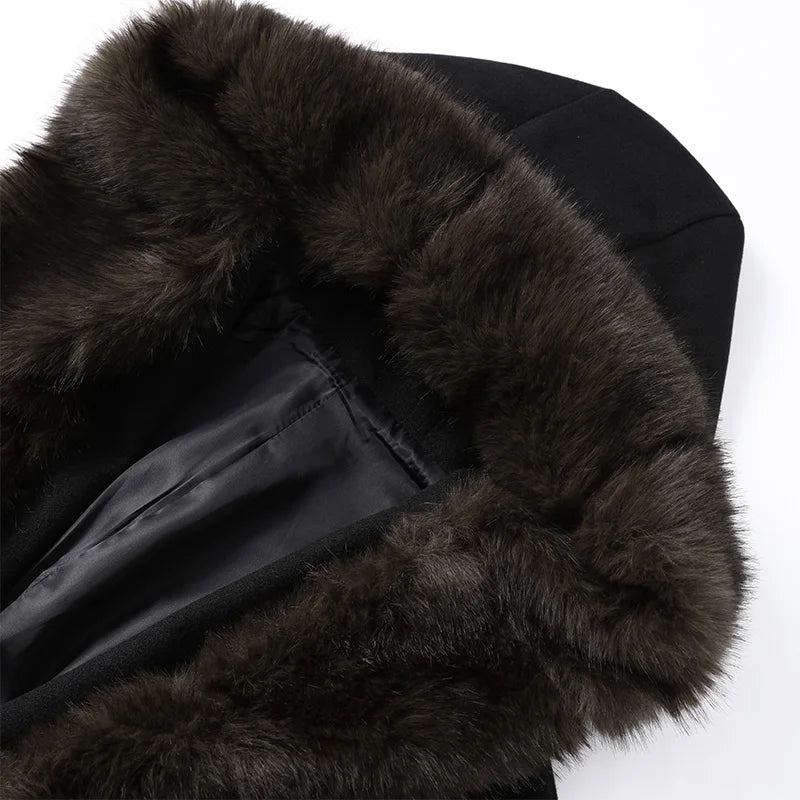 Warm Faux Fur Hooded Winter Coat With Pockets for Women
