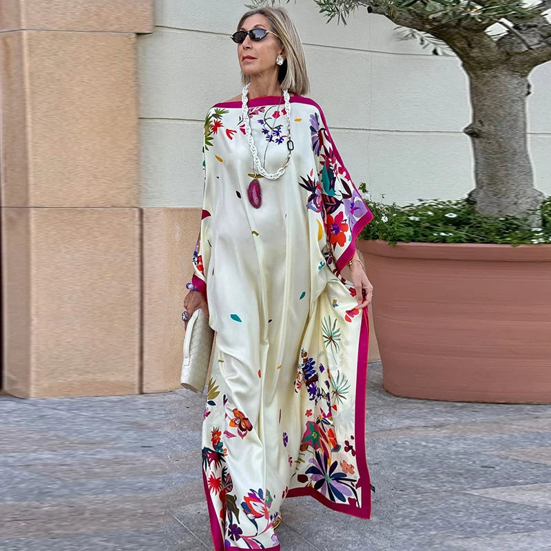 Casual Print Pleated Maxi Beach Vacation Chic Dress for Women
