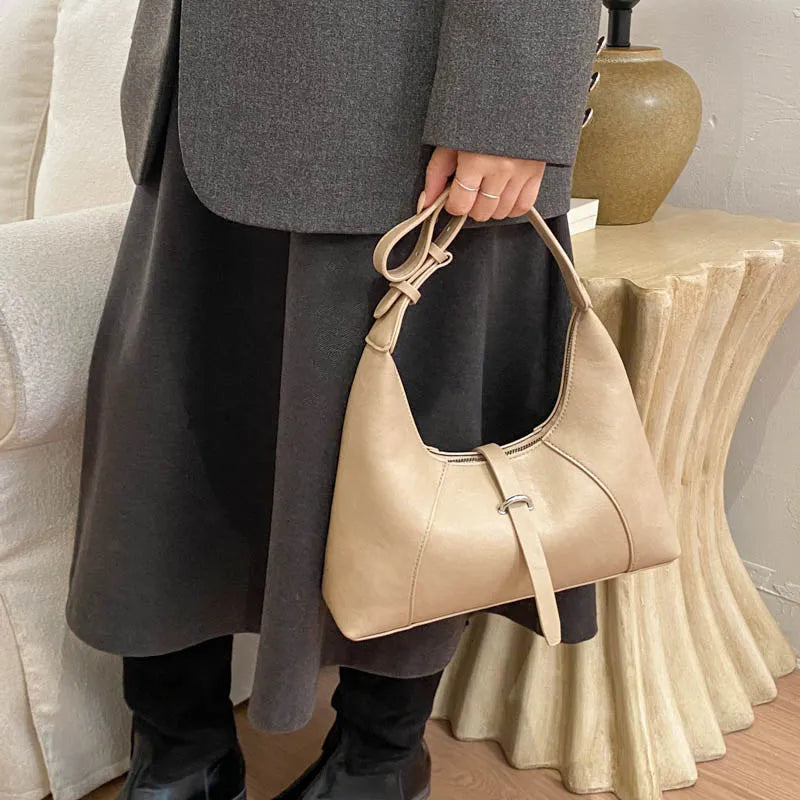 Solid Color Faux Leather Hobo Shoulder Bag for Women
