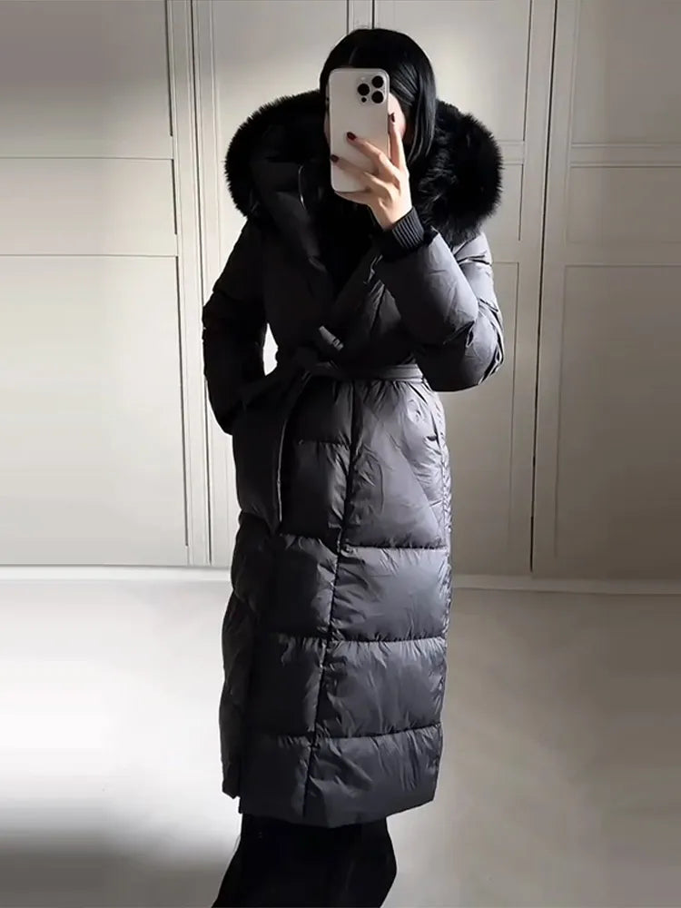 Casual Hooded With Zipper And Lace Up Front And Faux Fur Collar Coat for Women