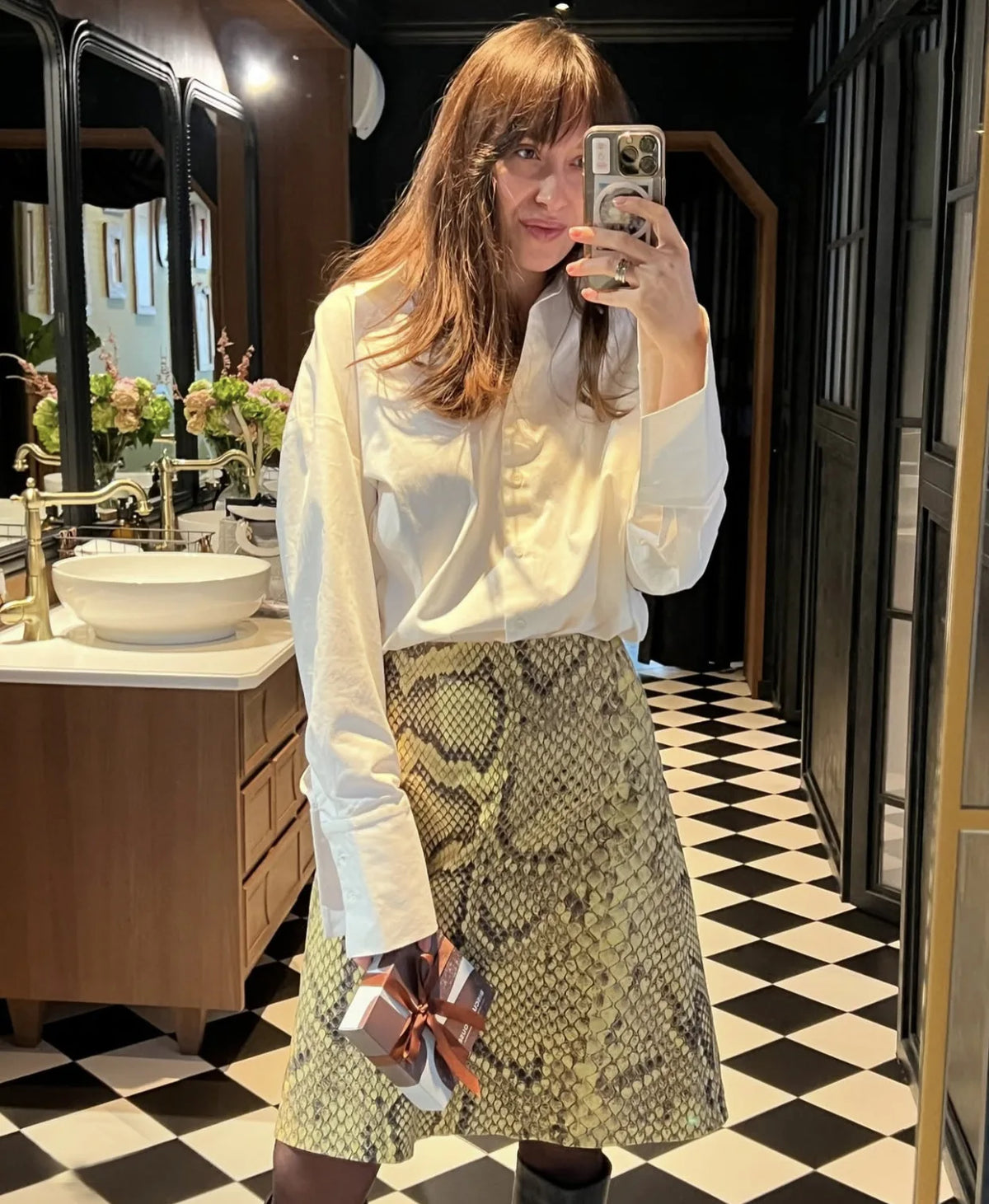 Snake Print High Waist Slim Fit Midi Skirt for Women